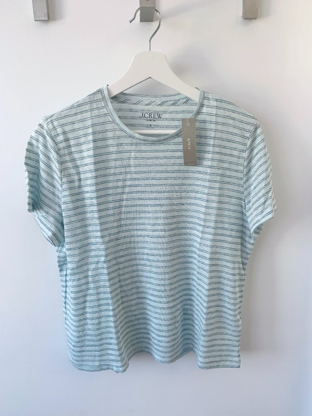 J.Crew Light Blue Striped Relaxed Linen T-Shirt Size S